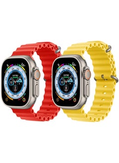 Silicone Ocean Band Strap Red Silicone Ocean Band Strap Yellow Set of 2 for Apple Watch Ultra 8 49mm