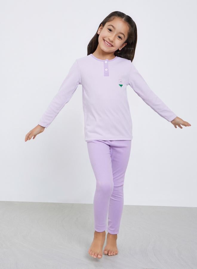 Styli Girls Lilac Cherry Print T-Shirt and Leggings Set - Image 1