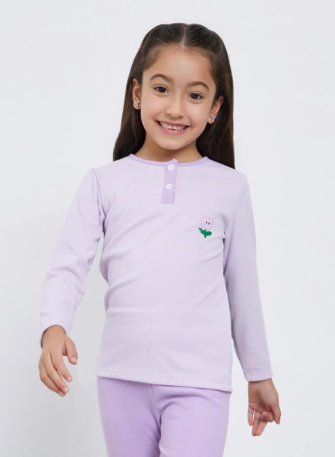 Styli Styli Girls Lilac Cherry Print T-Shirt and Leggings Set