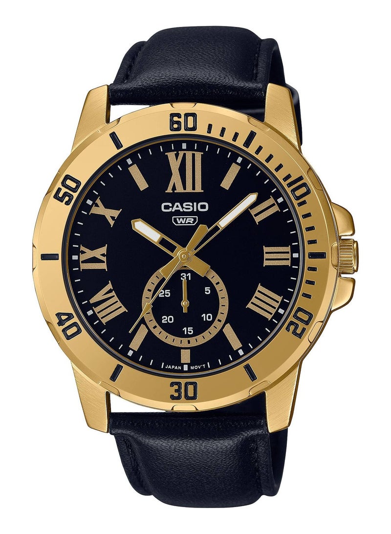 CASIO ساعة كاسيو أنالوج كوارتز بمقاومة للماء وحزام جلدي - MTP-VD200GL-1B - 45 مم - Image 1