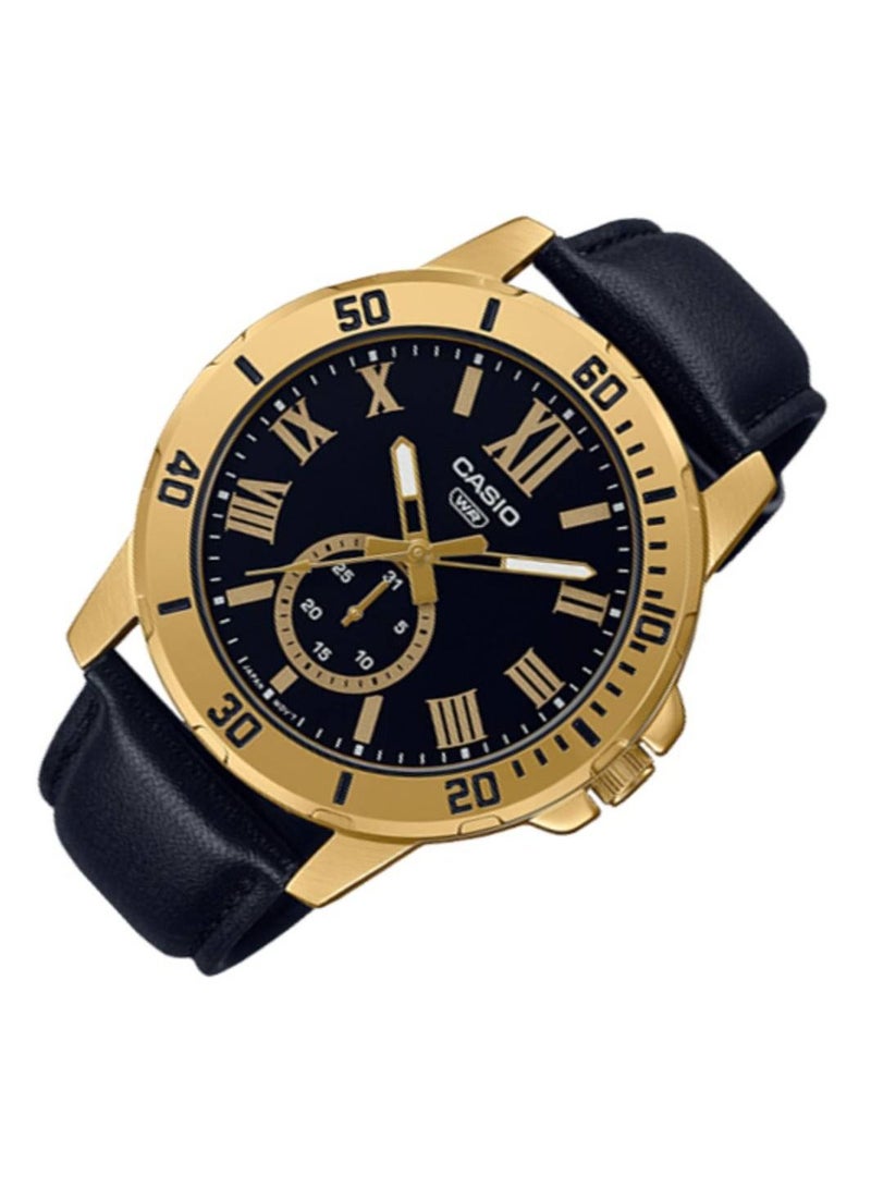 CASIO ساعة كاسيو أنالوج كوارتز بمقاومة للماء وحزام جلدي - MTP-VD200GL-1B - 45 مم - Image 3