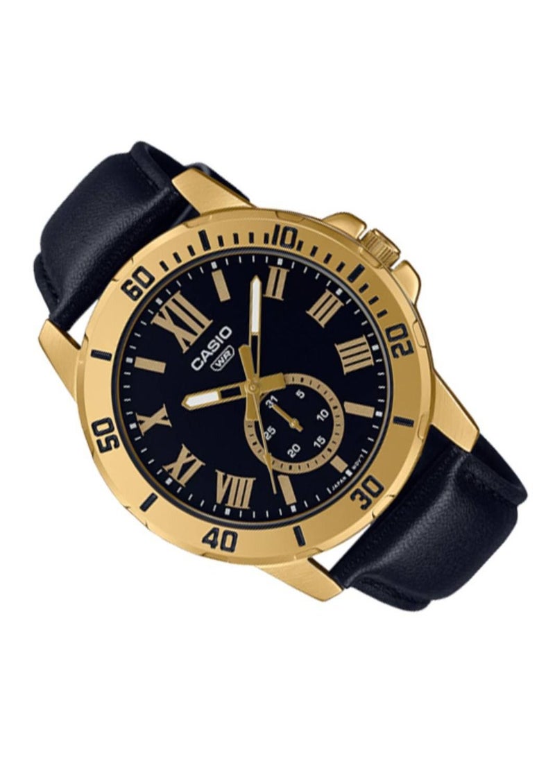 CASIO ساعة كاسيو أنالوج كوارتز بمقاومة للماء وحزام جلدي - MTP-VD200GL-1B - 45 مم - Image 2