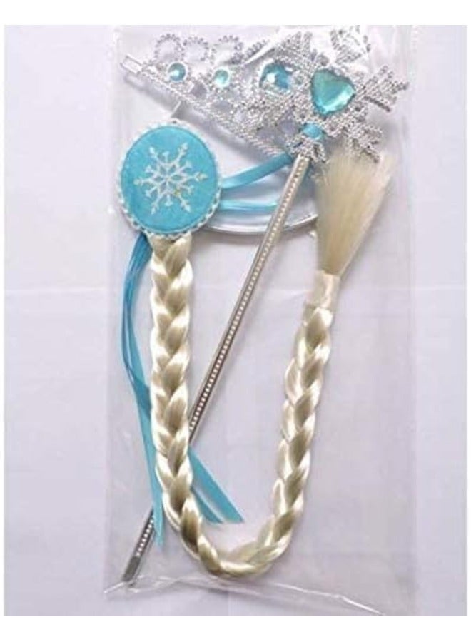 Toy Box 3-Pieces Set Frozen Elsa Cosplay Tiara Girl Hair Accessories Set Crown Wig Wand - Image 4