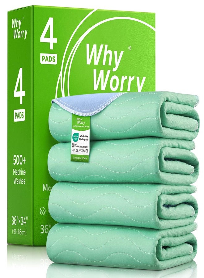 WhyWorry Washable Incontinence Bed Sheets for Adults & Kids, Reusable Waterproof Bed Wetting Mats, Pad Protectors for incontinence, Training Pads, Green, 4 Count - Image 1