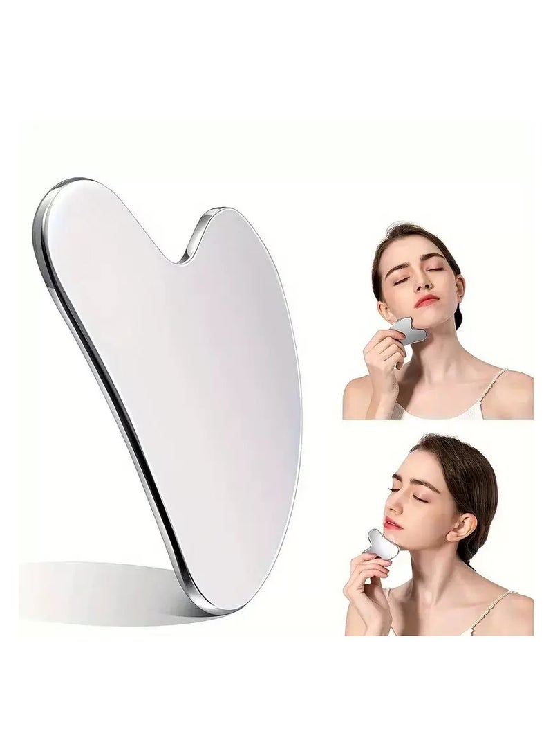 Gua Sha Facial Tool, Stainless Steel GuaSha Face Lift Massage Beauty Metal Skin Care Board Scraping Self Skincare Lymphatic Drainage Massager Lift Anti-Aging & Wrinkles Jawline Exerciser ToolsPremium Stainless Steel Gua Sha Tool – Anti-Aging Face Massager for Lifting, Wrinkle Reduction & Lymphatic Drainage | Jawline Sculpting - Image 1