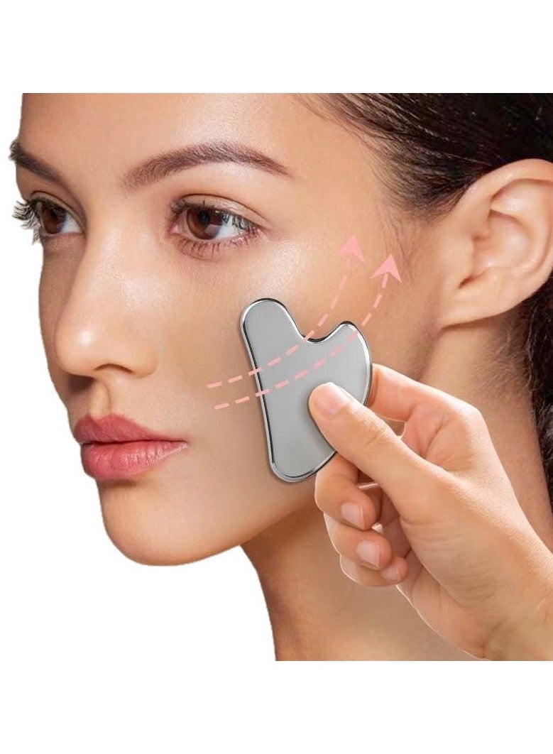 Gua Sha Facial Tool, Stainless Steel GuaSha Face Lift Massage Beauty Metal Skin Care Board Scraping Self Skincare Lymphatic Drainage Massager Lift Anti-Aging & Wrinkles Jawline Exerciser ToolsPremium Stainless Steel Gua Sha Tool – Anti-Aging Face Massager for Lifting, Wrinkle Reduction & Lymphatic Drainage | Jawline Sculpting - Image 2