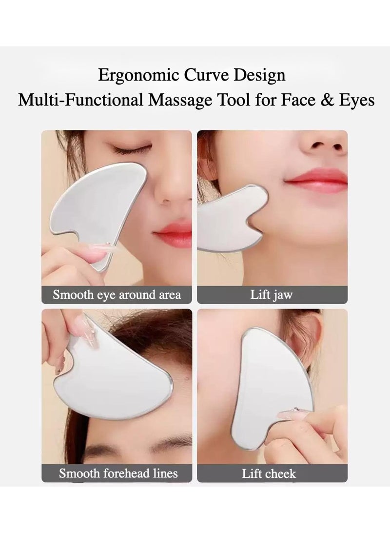 Gua Sha Facial Tool, Stainless Steel GuaSha Face Lift Massage Beauty Metal Skin Care Board Scraping Self Skincare Lymphatic Drainage Massager Lift Anti-Aging & Wrinkles Jawline Exerciser ToolsPremium Stainless Steel Gua Sha Tool – Anti-Aging Face Massager for Lifting, Wrinkle Reduction & Lymphatic Drainage | Jawline Sculpting - Image 3