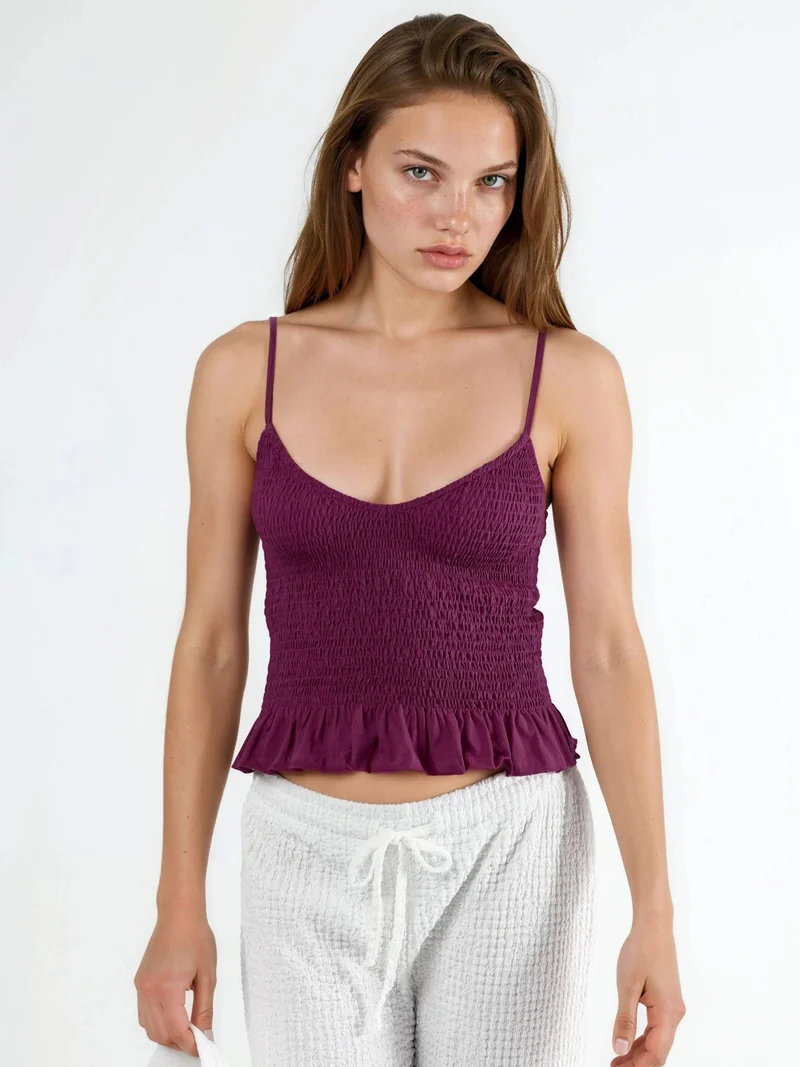 بوسيم BUSEM Frilly V-Neck Crop Blouse