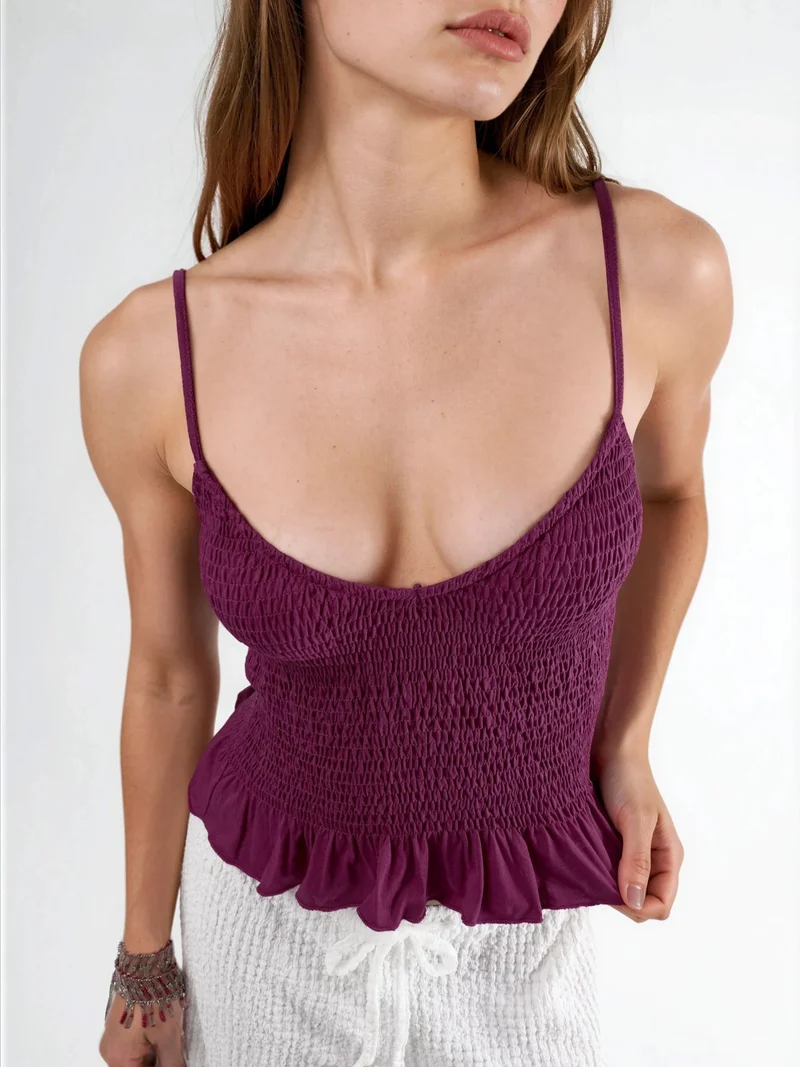 بوسيم BUSEM Frilly V-Neck Crop Blouse