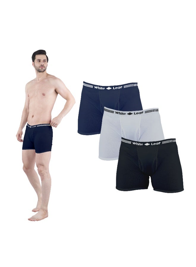 WHITE LEAF Men's Trunk (Pack of 3) – 100% Combed Cotton Breathable Comfortable Innerwear, Assorted Colors (Black/Grey/Navy) - Image 1