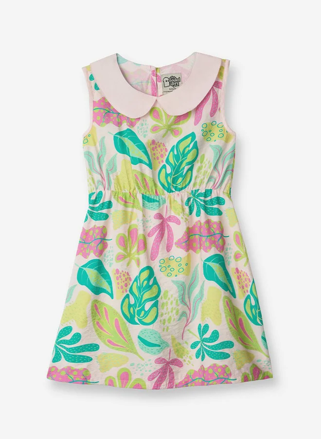 The Souled Store The Souled Store Girls Regular Fit Printed Green Dress with Peter Pan Collar