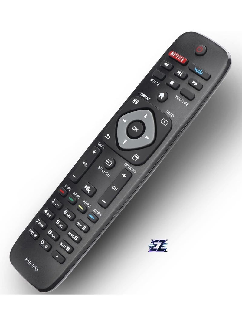 PopZa "NH500UP Remote Control for Philips Smart TV, 2K 4K UHD TVs, Philips LED LCD TV PHI-958 NH500UW NH503UP – Includes Netflix, YouTube, Vudu Keys & Battery" - Image 2