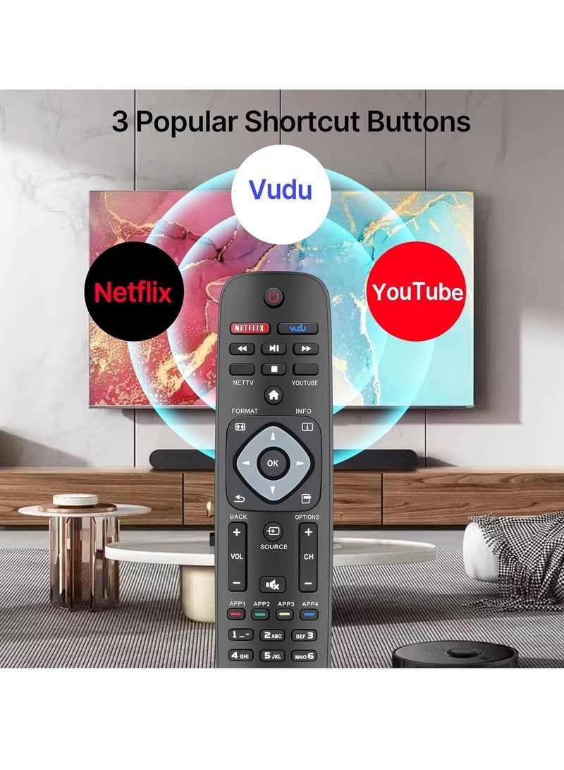PopZa "NH500UP Remote Control for Philips Smart TV, 2K 4K UHD TVs, Philips LED LCD TV PHI-958 NH500UW NH503UP – Includes Netflix, YouTube, Vudu Keys & Battery" - Image 4
