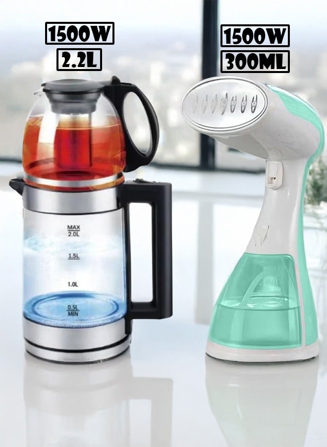 توسكانا يو غلاية كهربائية مزدوجة مع فلتر شاي قابل للإزالة سعة 0.8-2.2 لتر و قوة 1500 واط و مكواة بخار 1500 وات 300 مل - Image 1