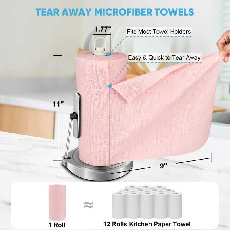 AIDEA Microfiber Cleaning Cloth Roll, 55 Sheets, Pink Towel, Microfiber Towels for Cars, Reusable Paper Towels, Shop Rags Washable, Cleaning Rags for Automotive, House, Kitchen, Cleaning Supplies11Ã—9" - Image 2