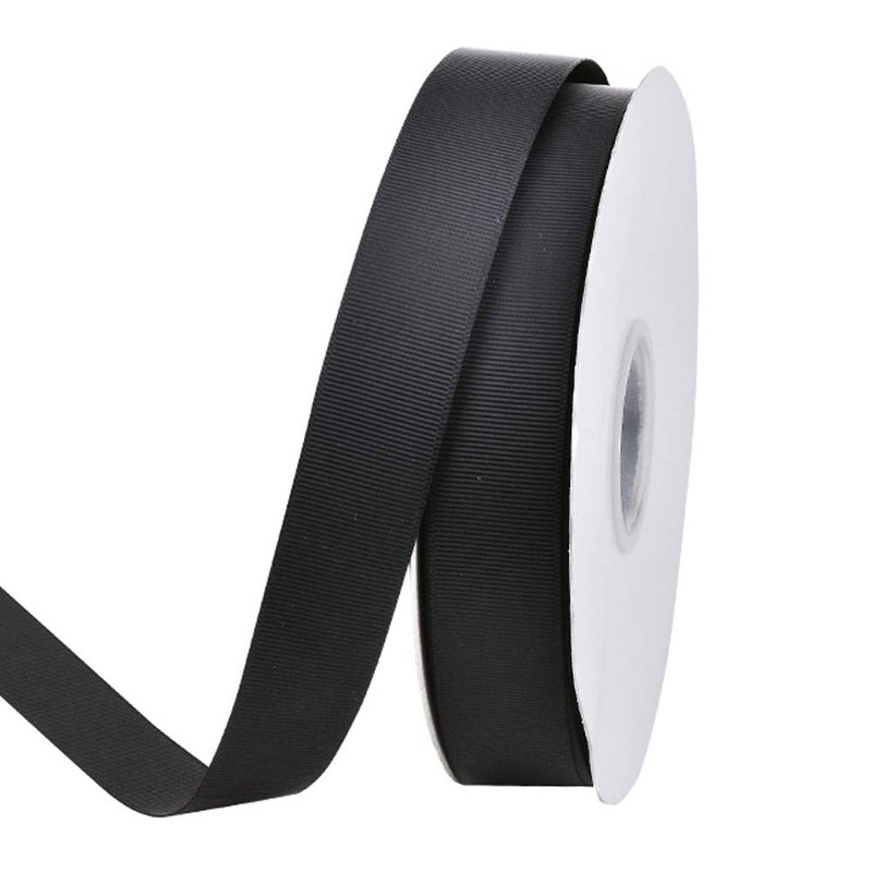 Ribest 1 inch 50 Yards Solid Grosgrain Ribbon per Roll for DIY Hair Accessories Scrapbooking Gift Packaging Party Decoration Wedding Flowers Black
