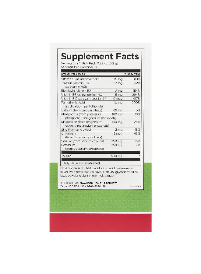 SWANSON سوانسون، ببساطة ترطيب، مزيج ترطيب الإلكتروليت، بطيخ، 30 عبوة عصا، 0.22 أونصة (6.2 جرام) لكل منها - Image 2