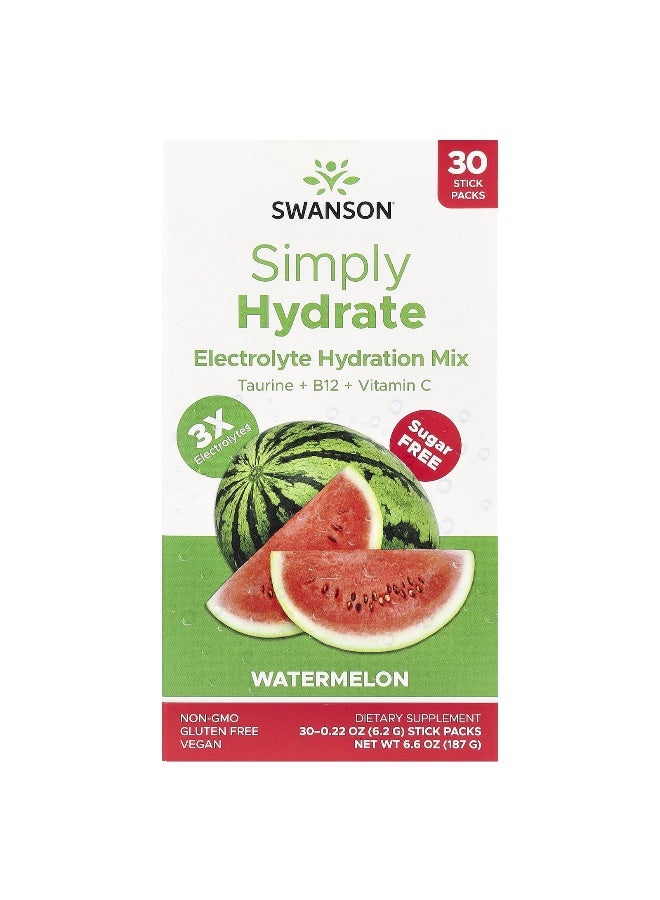 SWANSON سوانسون، ببساطة ترطيب، مزيج ترطيب الإلكتروليت، بطيخ، 30 عبوة عصا، 0.22 أونصة (6.2 جرام) لكل منها - Image 1