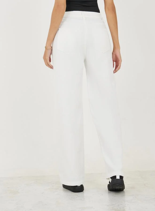 Styli High Rise Straight Leg Jeans with Pockets