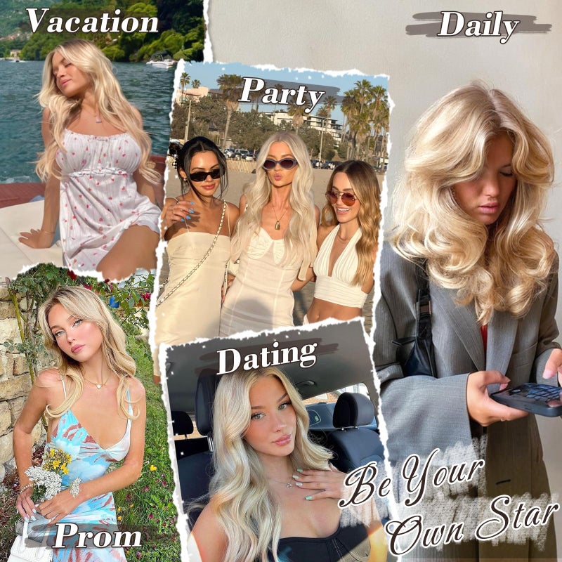 BARSDAR Long Wavy Blonde Wig With Bangs - 26 Inch Long Wavy Blonde Wig with Bangs for Women - Thick Soft Synthetic Hair Replacement Wigs Natural Looking Daily Cosplay Party Halloween - Image 5