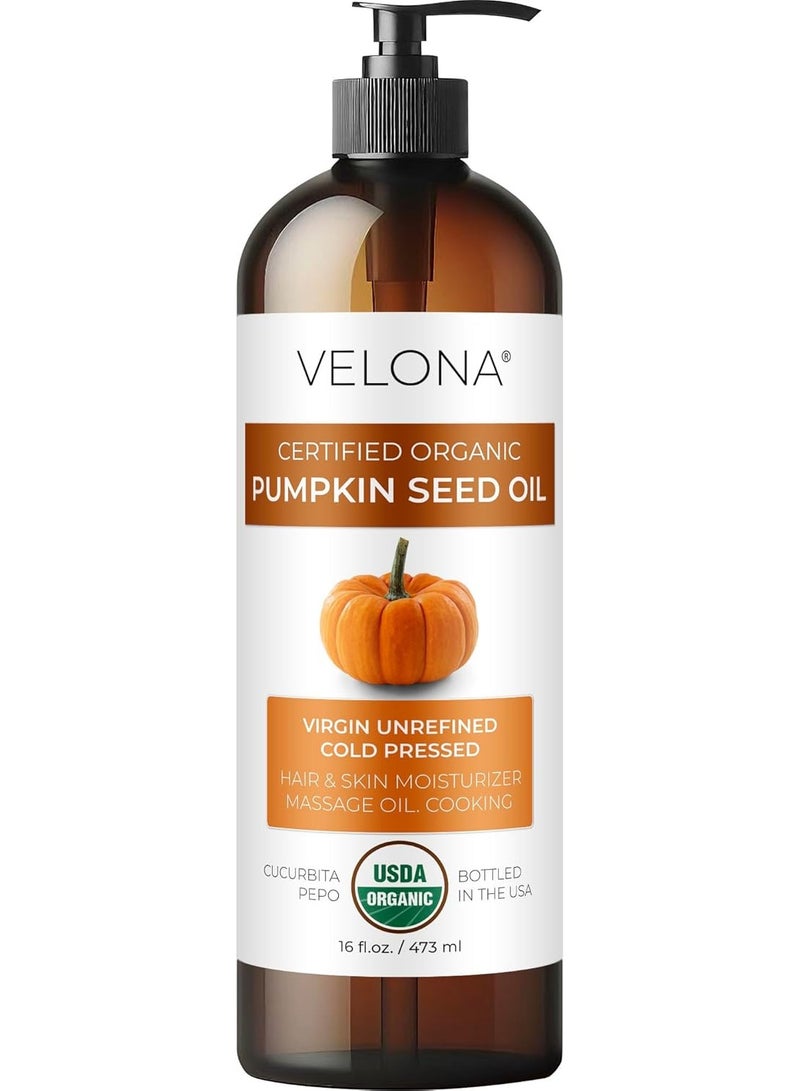 velona Pumpkin Seed Oil USDA Certified Organic - 16 fl oz | 100% Pure and Natural Carrier Oil | Unrefined, Cold Pressed | Cooking, Face, Hair, Body & Skin Care | Use Today - Enjoy Results