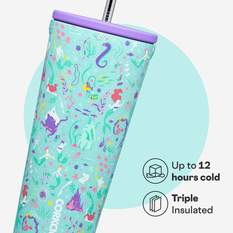 Corkcicle Disney Princess Cold Cup - Keeps Drinks Cold for 12 Hours - Triple-Insulated Stainless Steel - Straw & Screw-On Lid - Summer Drinkware Gift - Keeps Drinks Ice Cold - 24 oz - Ariel - Image 3