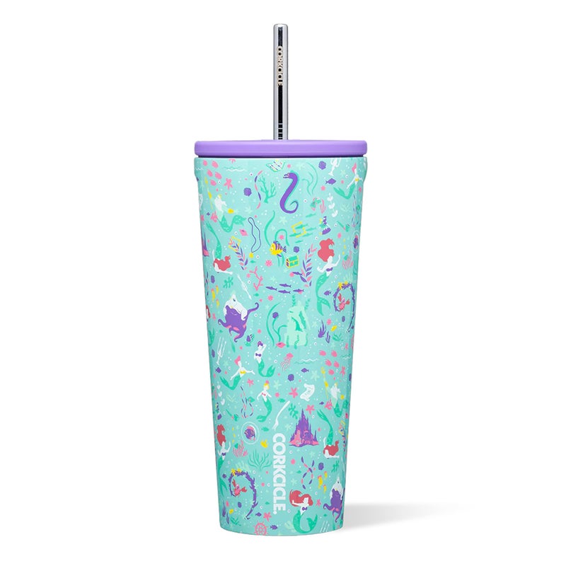 Corkcicle Disney Princess Cold Cup - Keeps Drinks Cold for 12 Hours - Triple-Insulated Stainless Steel - Straw & Screw-On Lid - Summer Drinkware Gift - Keeps Drinks Ice Cold - 24 oz - Ariel - Image 1
