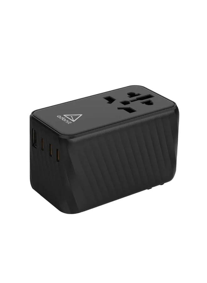 ADONIT ADOPT 2 GaN Universal Travel Adapter| International Wall Charger w/ PD 120W Ultra Fast Charge, 4xUSB-C, 1xUSB-A, EU UK USA AUS Plug, for Macbooks, laptops, tablets, phones, Airpods - Black