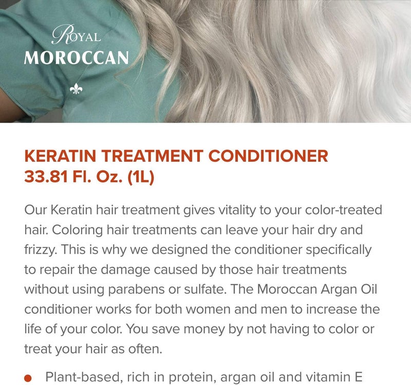 Royal Moroccan Keratin Conditioner Color Protection (1000 ml / 338 oz) Organic Argan Oil  Moisturizing Smoothing Keratin Conditioner Paraben & Sulfate Free Argan Oil  Keratin Hair Products - Image 1