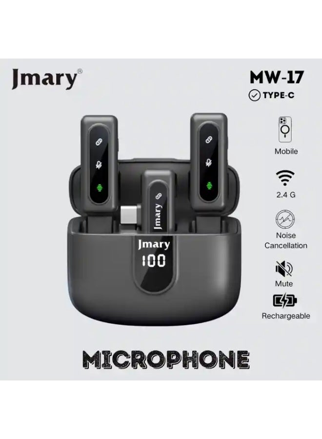 Jmary MW-17 2.4GHz Wireless Lavalier Microphone for Android & iOS Smartphones – Clip-On Mic with USB-C & 3.5mm Receivers – Plug & Play Noise-Cancelling Microphone for Vlogging, Interviews, Zoom, YouTube, Podcasts & Live Streaming – Mobile Content Creator Mic - Image 1