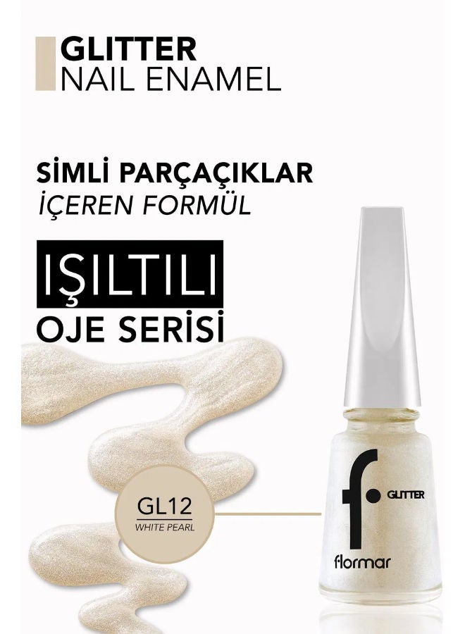 flormar Glitter Semi-Transparent & Shiny Finish Glitter Nail Polish 12 White Pearl - Image 3