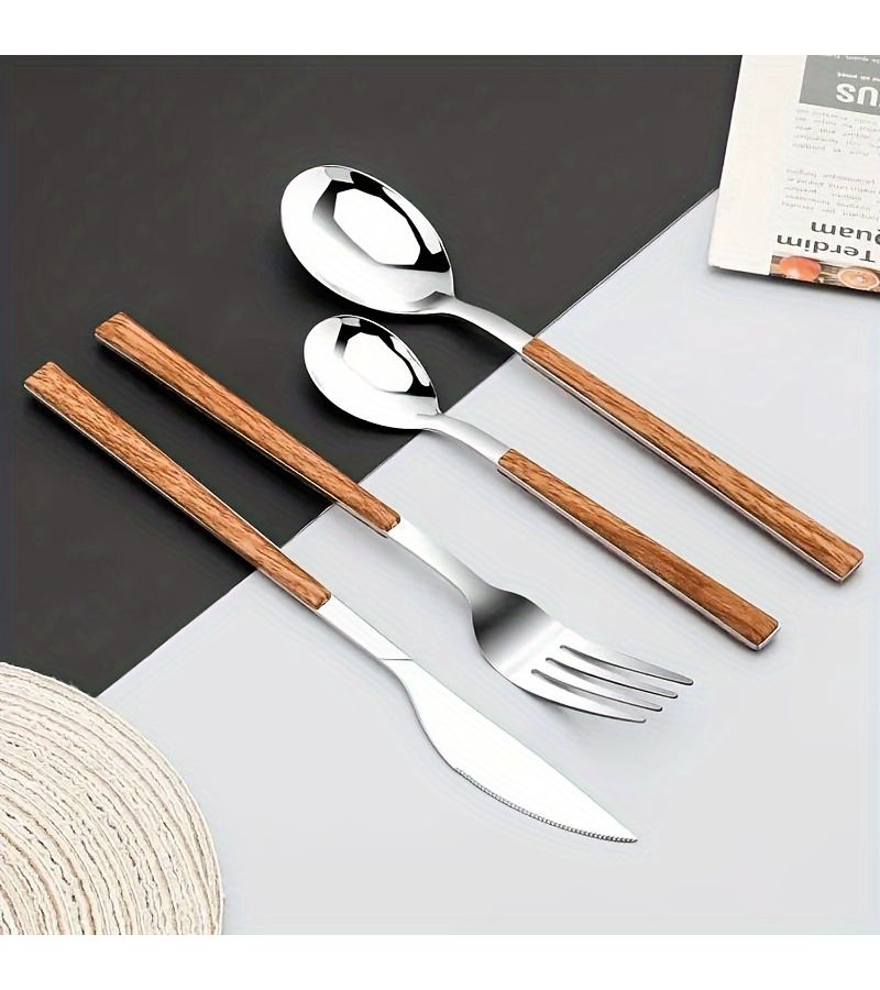 Premium Stainless Steel Cutlery Set 12 Piece With Wooden Handle - Image 2