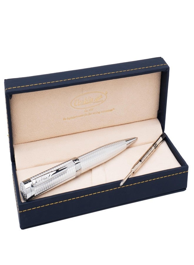 Conklin Herringbone Signature Ballpoint Pen Silver + Free Extra Black Gel Refill - Luxury Twist Pen Gift for Office, Writers, Professionals - Image 1