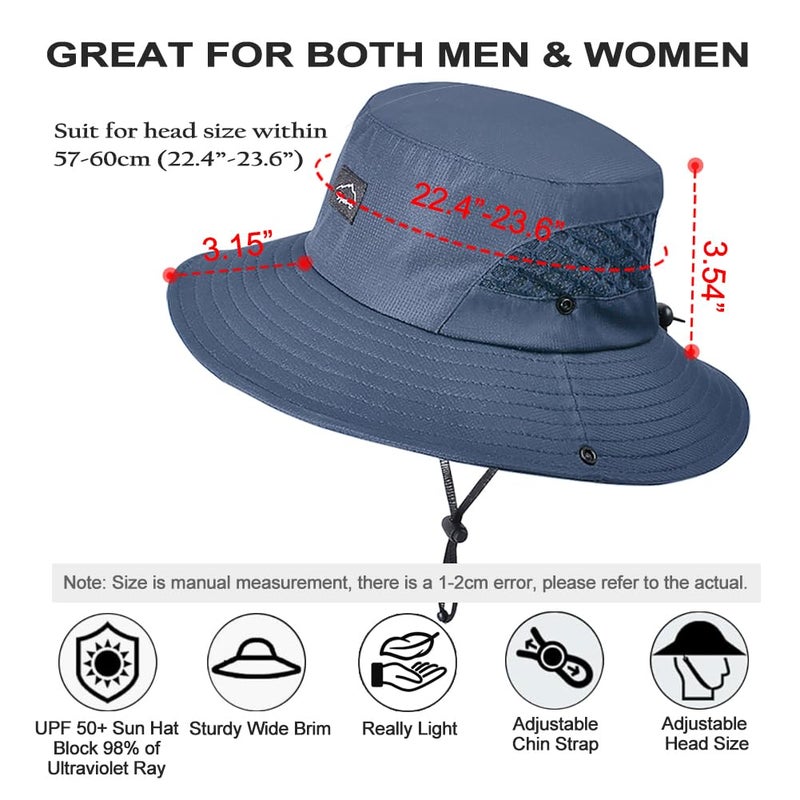 Sireck Fishing Hat, UPF50+ Wide Brim Sun Hat for Men Women, UV Protection Hiking Beach Bucket Hats Summer Safari Hat (Navy Blue-1) - Image 2