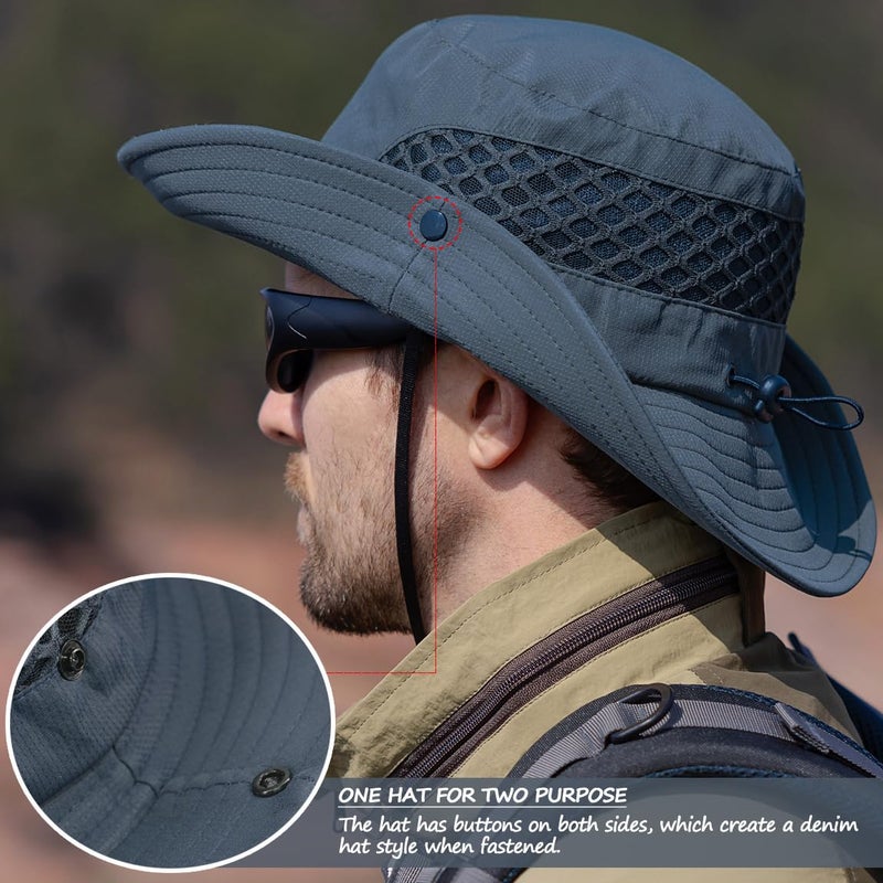 Sireck Fishing Hat, UPF50+ Wide Brim Sun Hat for Men Women, UV Protection Hiking Beach Bucket Hats Summer Safari Hat (Navy Blue-1) - Image 4