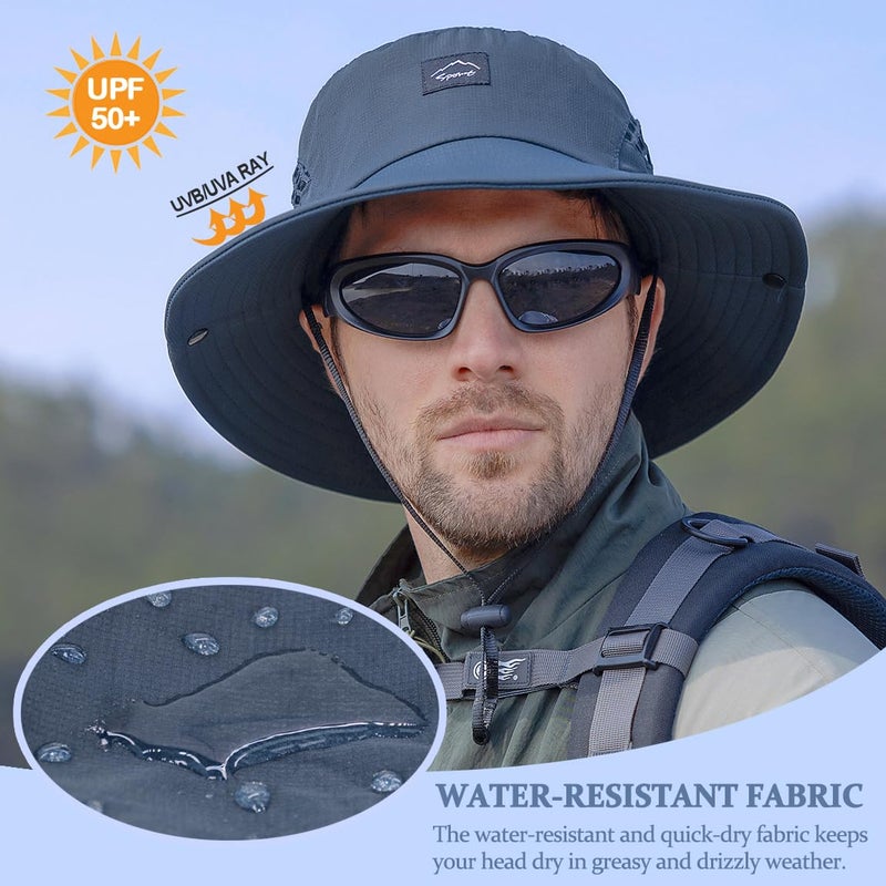 Sireck Fishing Hat, UPF50+ Wide Brim Sun Hat for Men Women, UV Protection Hiking Beach Bucket Hats Summer Safari Hat (Navy Blue-1) - Image 3