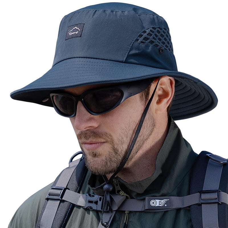Sireck Fishing Hat, UPF50+ Wide Brim Sun Hat for Men Women, UV Protection Hiking Beach Bucket Hats Summer Safari Hat (Navy Blue-1) - Image 1