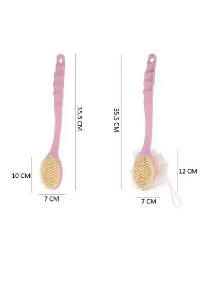 Naivete 2 In 1 Loofah With Long Handle Body Brush/Double Sided Bath Brush Scrubber/Massage Brush For Men & Women, (Pack Of 1, Multi Colour) - Image 2