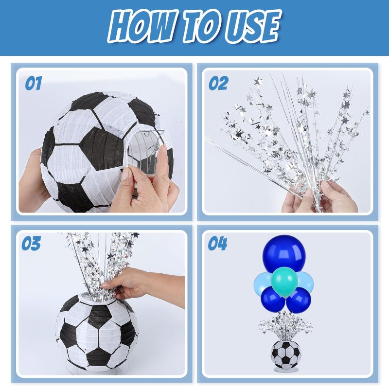 YLOLUL 4 Sets Soccer Ball Lantern Centerpieces Decorations Soccer Birthday Party Balloons Stand Kit with Metallic Foil Spray for Men Boys Football Game Sports Party Baby Shower Decorations - Image 4