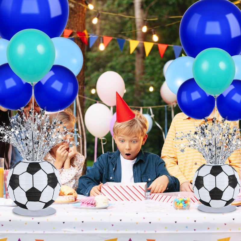 YLOLUL 4 Sets Soccer Ball Lantern Centerpieces Decorations Soccer Birthday Party Balloons Stand Kit with Metallic Foil Spray for Men Boys Football Game Sports Party Baby Shower Decorations - Image 5