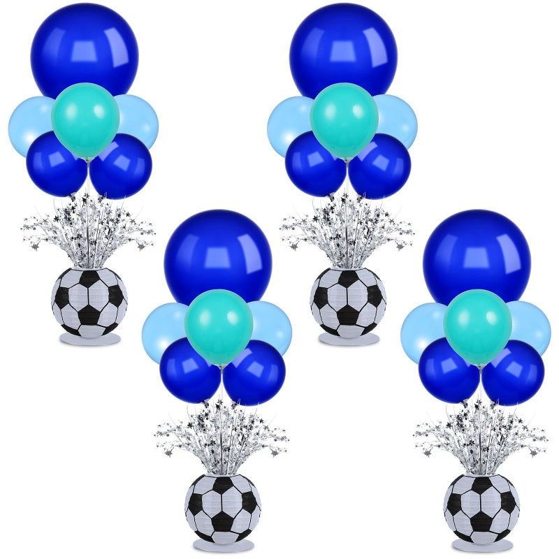 YLOLUL 4 Sets Soccer Ball Lantern Centerpieces Decorations Soccer Birthday Party Balloons Stand Kit with Metallic Foil Spray for Men Boys Football Game Sports Party Baby Shower Decorations - Image 1