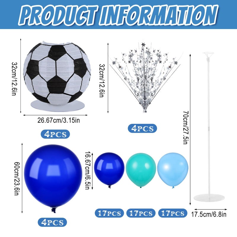 YLOLUL 4 Sets Soccer Ball Lantern Centerpieces Decorations Soccer Birthday Party Balloons Stand Kit with Metallic Foil Spray for Men Boys Football Game Sports Party Baby Shower Decorations - Image 3
