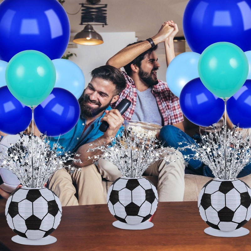 YLOLUL 4 Sets Soccer Ball Lantern Centerpieces Decorations Soccer Birthday Party Balloons Stand Kit with Metallic Foil Spray for Men Boys Football Game Sports Party Baby Shower Decorations - Image 2