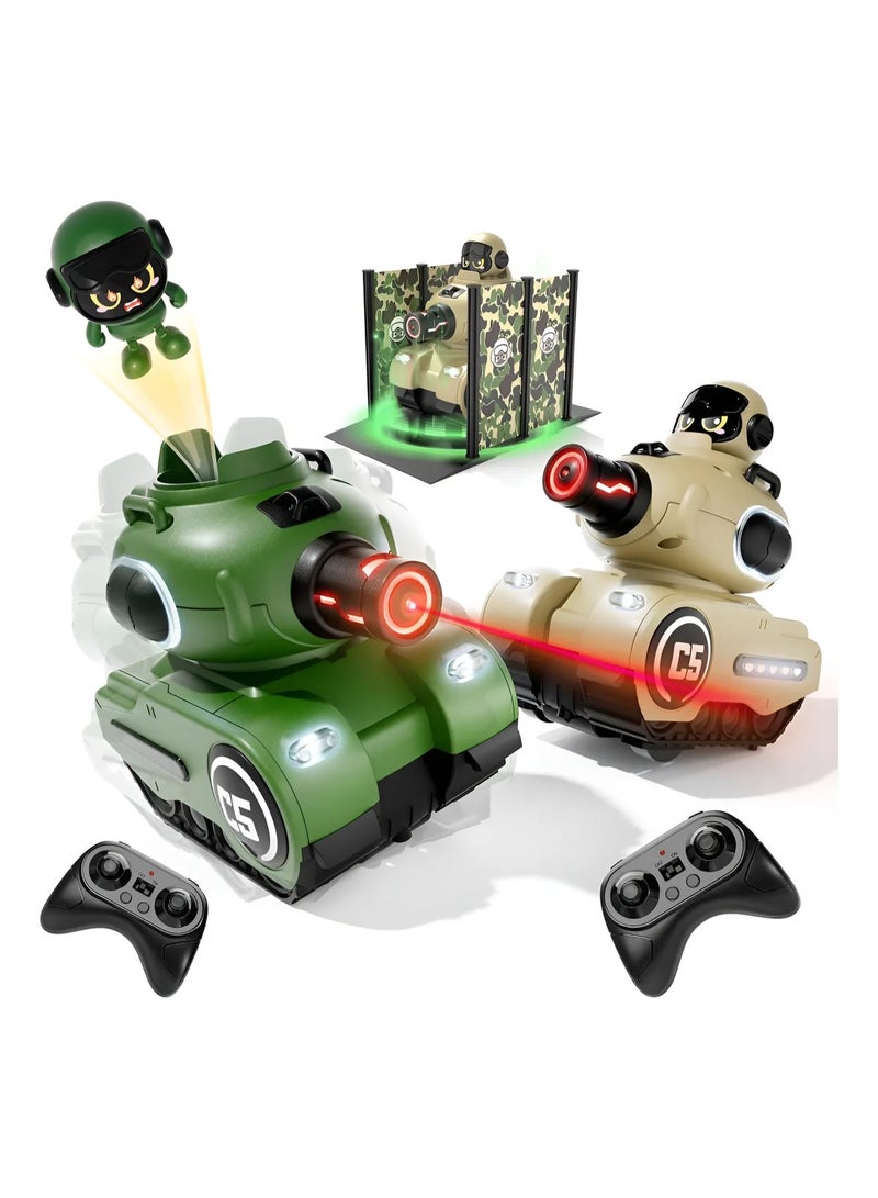 بلو فاير مجموعة دبابات قتال بالتحكم عن بُعد عدد 2 – دبابات ليزر بالأشعة تحت الحمراء مع شريط صحة LED، بطاريات قابلة لإعادة الشحن، أضواء وأصوات واقعية، دوران 360 درجة، لعبة معارك جماعية داخلية للأطفال من 6 إلى 12 سنة، علبة هدية جاهزة للعب - Image 1