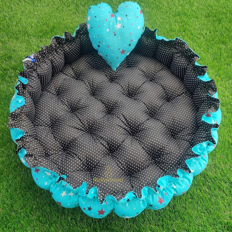 MOTHERHOOD MOTHERHOOD Round Baby Tub Bed 1 Pc HeartShaped Pillow Big Size Luxury Mattress Sleeper Bedding Set Safe Cotton Fabric with RFilled UltraSoft Comfortable for Newborn Sky - Image 1