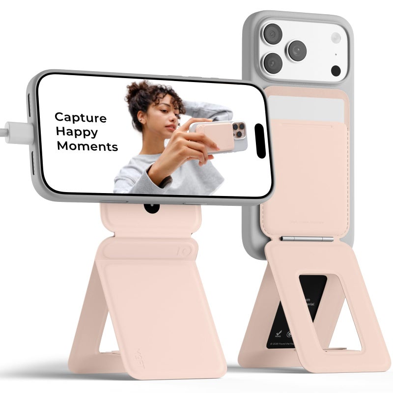 MOFT Phone Tripod Wallet for iPhone MulitAngles Lightweight Portable Phone Stand MOVAS Vegan Leather Magnetic Wallet Strong Magnets NFC Card HolderTravel Essential Peach pinkWith Card Slot - Image 2