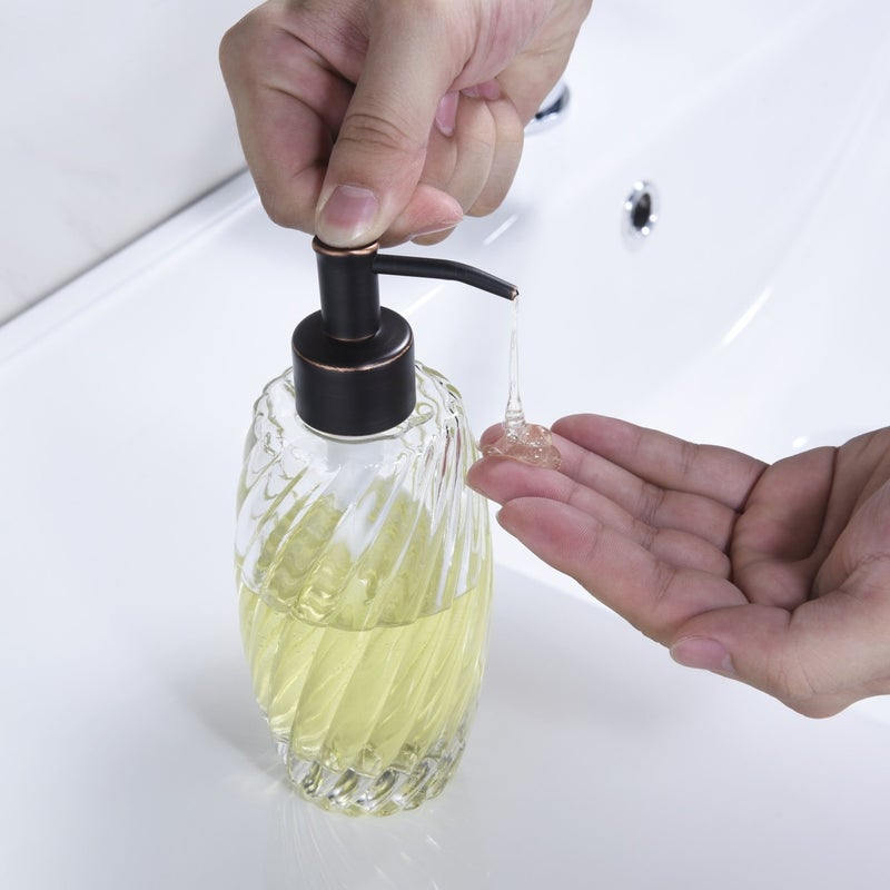 Delle Rosa Countertop Glass Soap Dispenser Oil Rubbed Bronze Clear Glass Bottle Dispenser for Kitchen, Bathroom Essential Oils, Lotions, Liquid Soaps - Image 5
