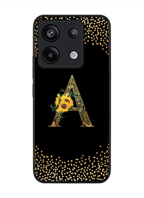 Rugged Black Edge Case for Xiaomi Redmi Note 13 Pro 5G Case Cover- Custom Monogram Initial Letter Mandala Floral Pattern Alphabet - A(Black)