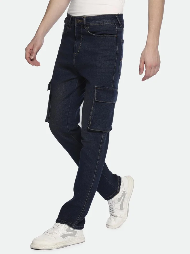 Dennis Lingo  Dark Wash Straight Fit Cargo Jeans for Men | Best Price UAE
