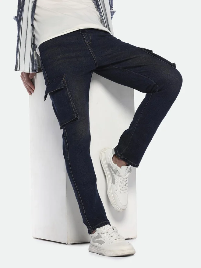 Dennis Lingo  Dark Wash Straight Fit Cargo Jeans for Men | Best Price UAE